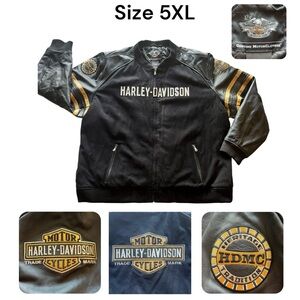 Harley-Davidson Heritage Embroidered Zip Leather Motorcycle Jacket Black 5XL